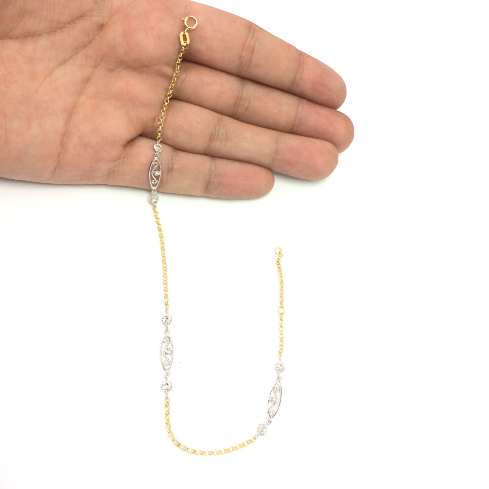 14K Yellow And White Gold Charms Fancy Anklet, 10" - Image 2