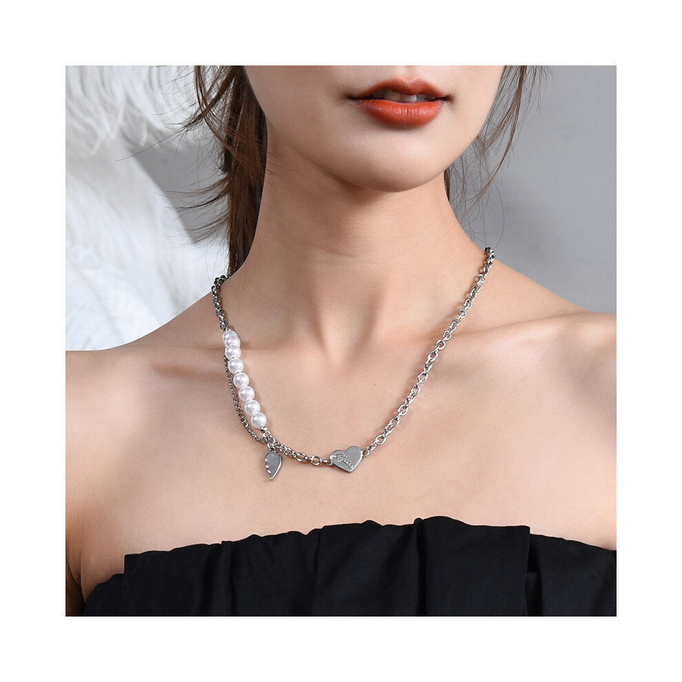 Heart Chic Pearl Titanium Steel Tassel Necklace For Fashionable Women And Men - Image 2