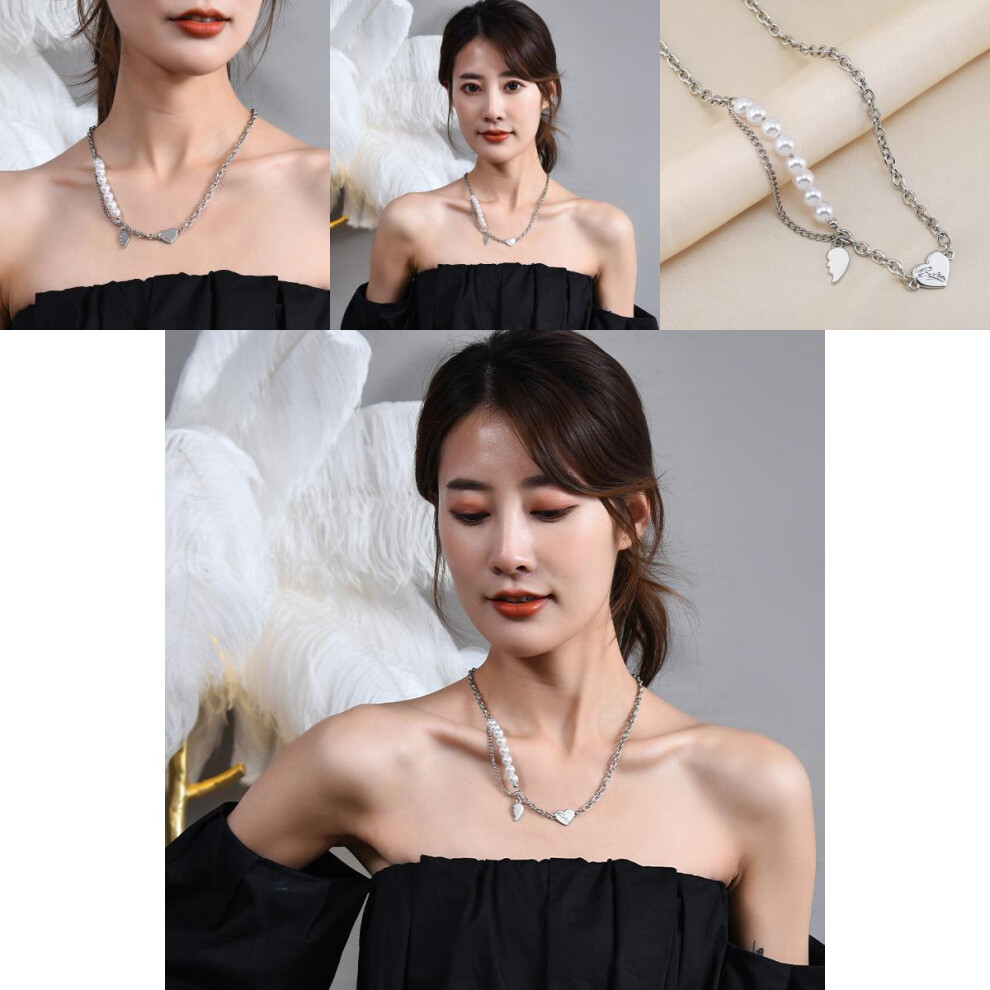 Heart Chic Pearl Titanium Steel Tassel Necklace For Fashionable Women And Men - Image 3