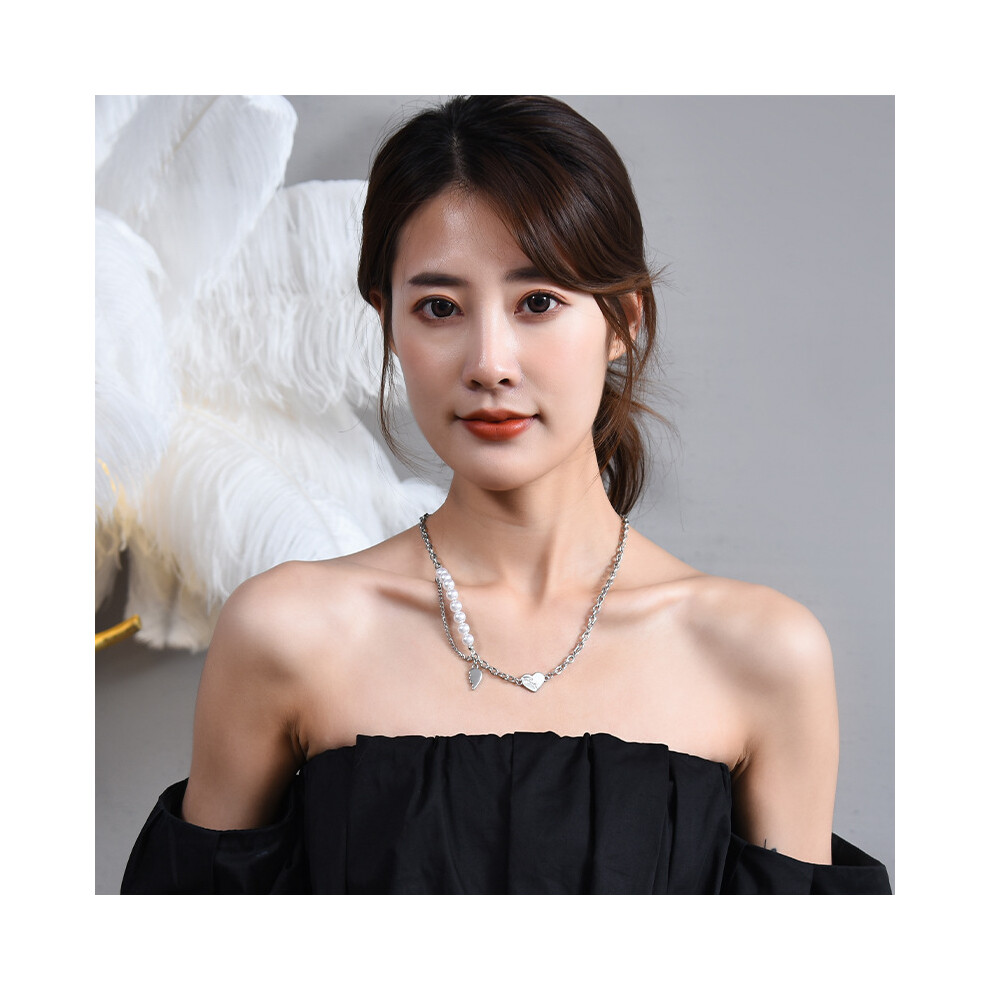 Heart Chic Pearl Titanium Steel Tassel Necklace For Fashionable Women And Men - Image 4