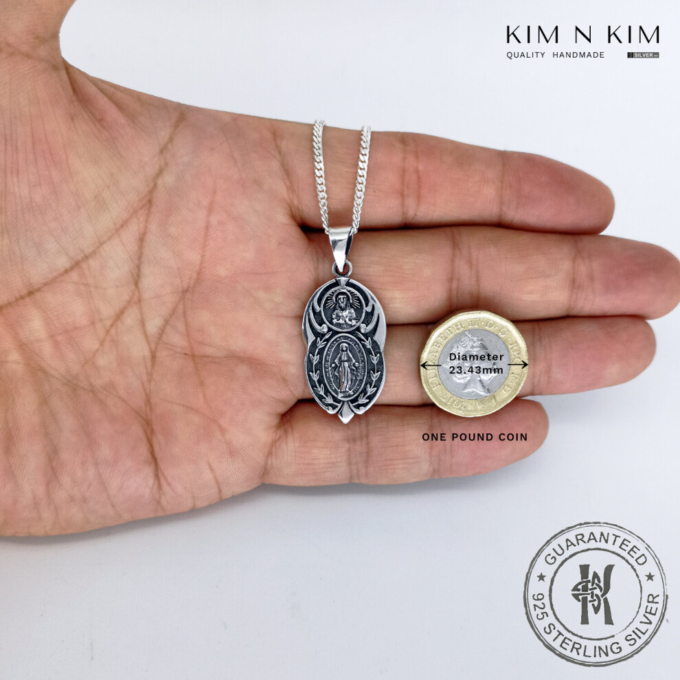 (16 inches) Virgin Mary Pendant Necklace /Miraculous Medal/The Madonna Under The Christ with Crown /Free engraving /Solid 925 Silver - Image 5