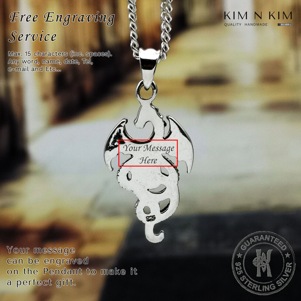 (34 Inch Curb Chain) Celtic Flying Dragon Pendant Necklace /Fantasy /Free Engraving - Image 2