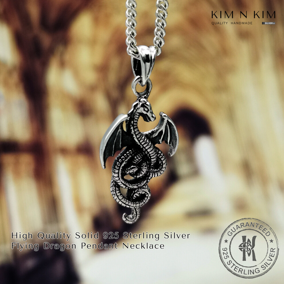 (34 Inch Curb Chain) Celtic Flying Dragon Pendant Necklace /Fantasy /Free Engraving - Image 3