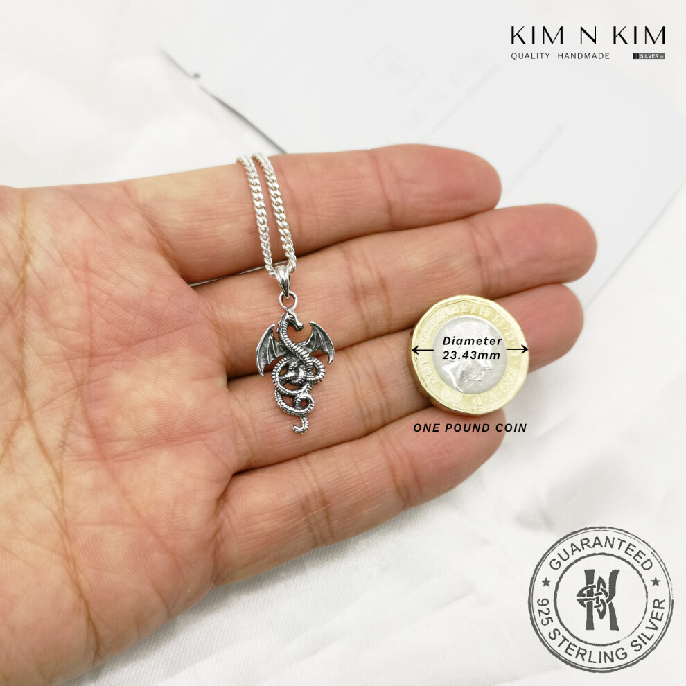 (34 Inch Curb Chain) Celtic Flying Dragon Pendant Necklace /Fantasy /Free Engraving - Image 5