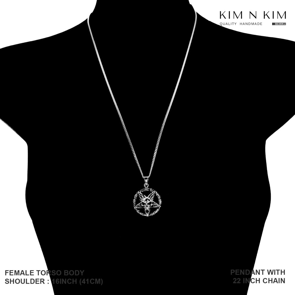 (34 inches) Skull with Inverted Pentagram Pendant Necklace/Star/Gothic/Free Engraving/925 Silver - Image 5