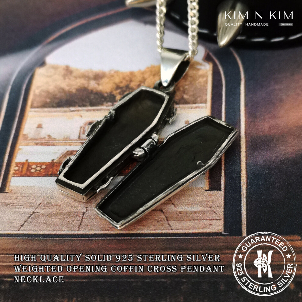 (34 inches) Weighted Opening Coffin Cross Pendant Necklace /Free Engraving /Solid 925 Sterling Silver - Image 3