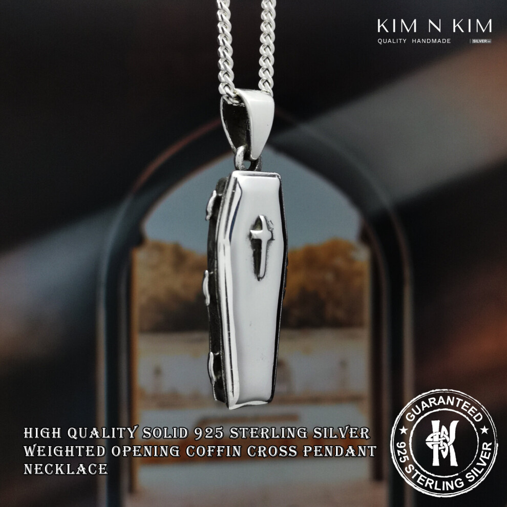 (34 inches) Weighted Opening Coffin Cross Pendant Necklace /Free Engraving /Solid 925 Sterling Silver - Image 4