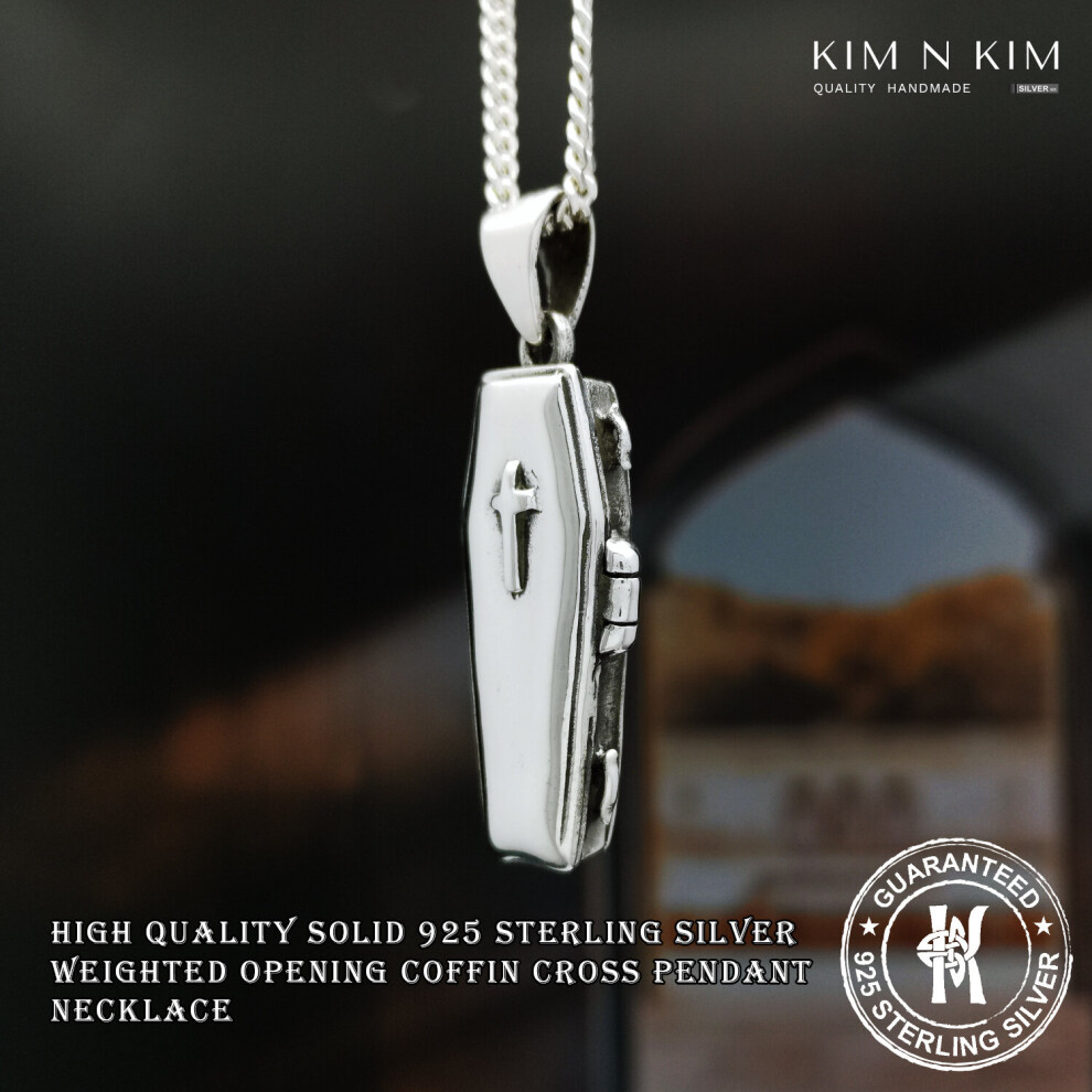(34 inches) Weighted Opening Coffin Cross Pendant Necklace /Free Engraving /Solid 925 Sterling Silver - Image 5