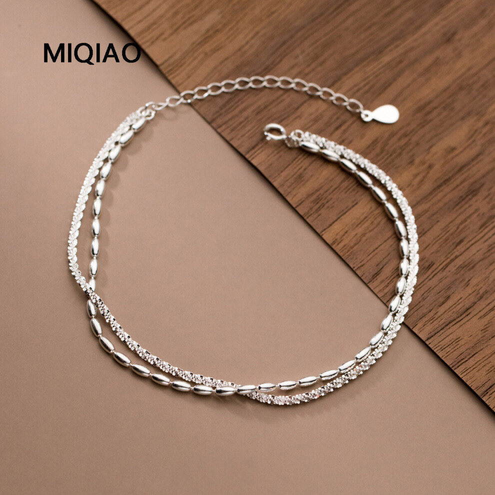 925 Sterling Silver Real Popcorn Chain Bead Anklets For Women Double-Deck Releases Female Tobillera - Image 2