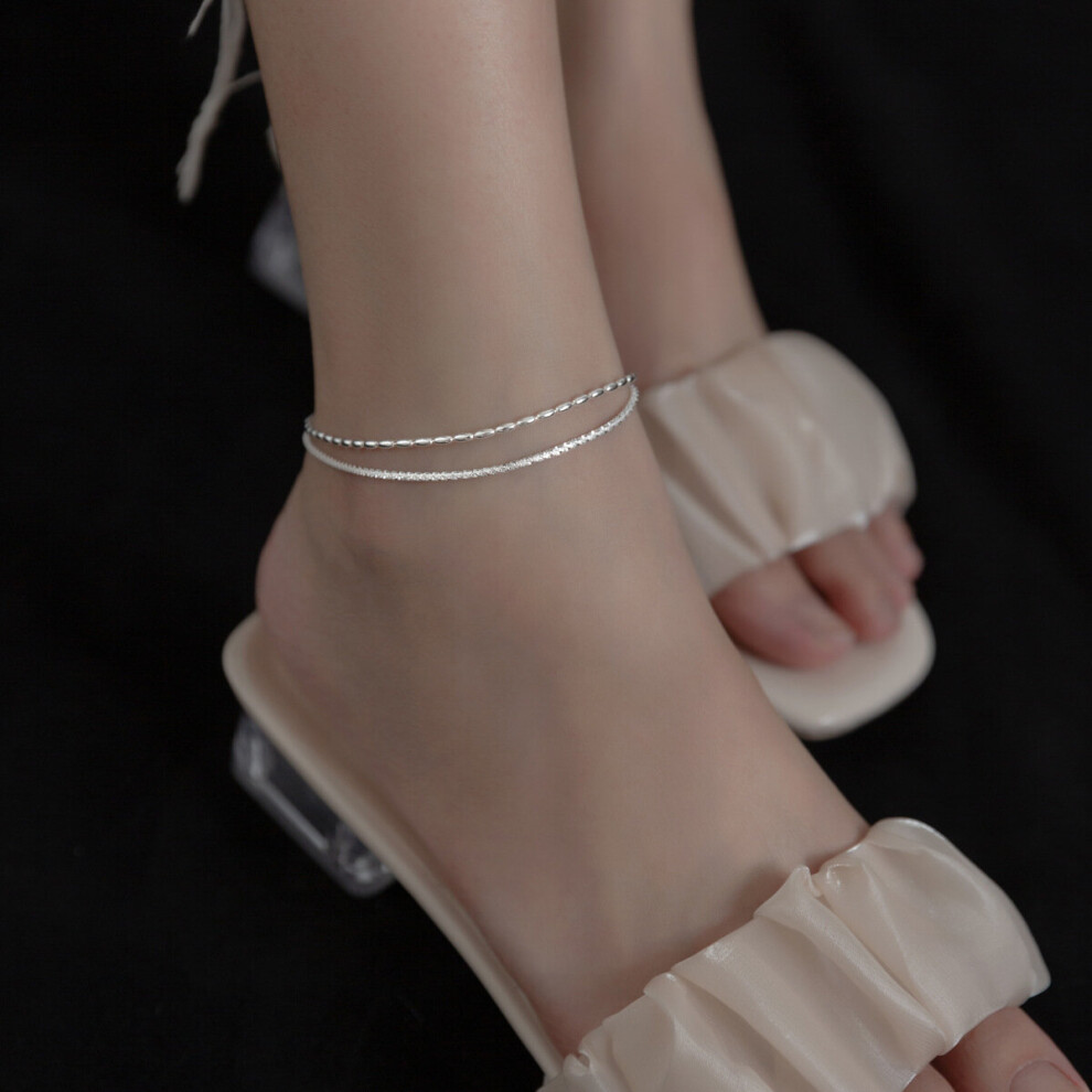 925 Sterling Silver Real Popcorn Chain Bead Anklets For Women Double-Deck Releases Female Tobillera - Image 3