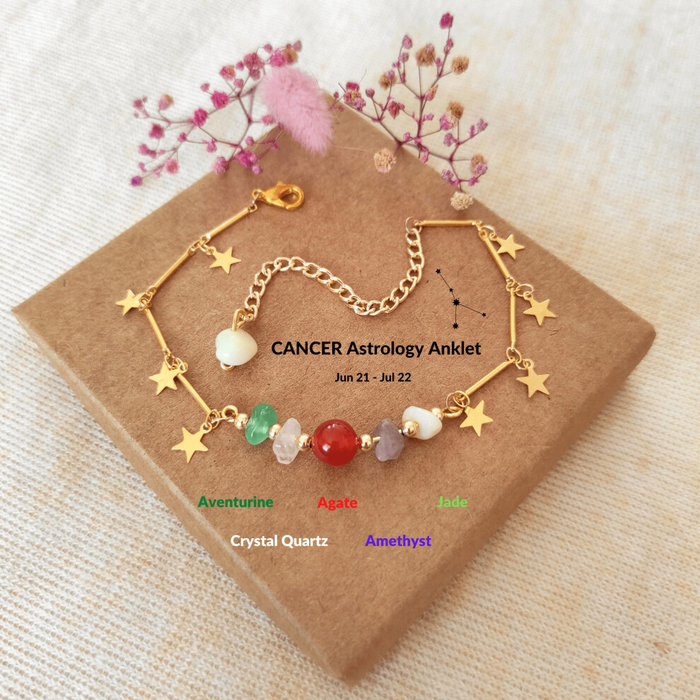 Cancer Adjustable Natural Stone Anklet zodiac plated chain