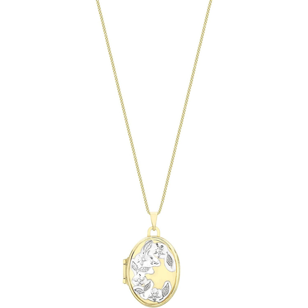 Carissima Gold 9 ct 2 Colour Gold Floral Oval Locket on Curb Chain Necklace of 46 cm/18 inch