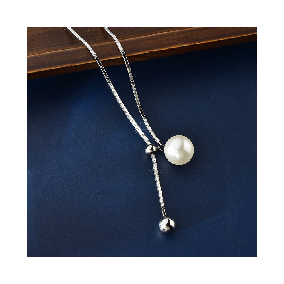 Elegant Long Pearl Necklace For Women In Titanium Steel With Geometric Design Ideal For Fall And Winter Fashion - Image 6