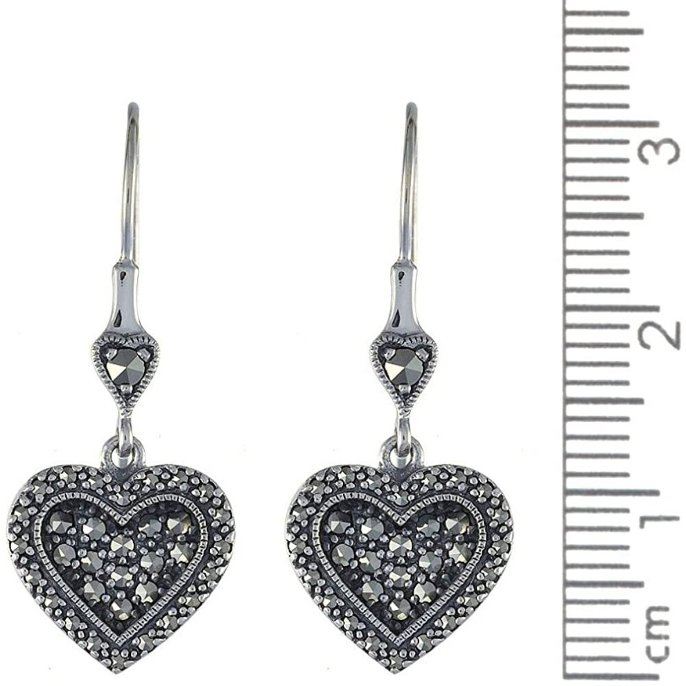 Esse Marcasite Sterling Silver Vintage Sweet Heart Pave Set Marcasite Earrings - Image 2