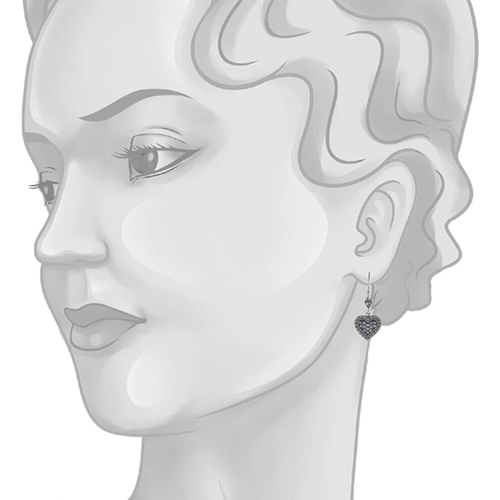 Esse Marcasite Sterling Silver Vintage Sweet Heart Pave Set Marcasite Earrings - Image 3