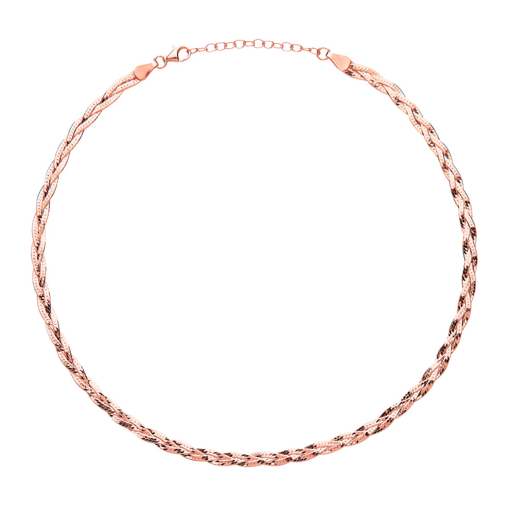 Ladies Rose Gold-Plated Sterling Silver Diamond-cut Plaited Choker Collarette Necklace 2mm 14.5-16" - GVCL010R