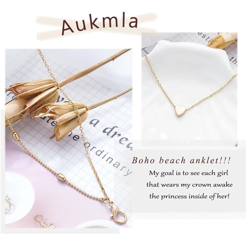 Layered Anklet Heart Pendant Anklets Chain Sand Beach Bead Foot Bracelet Jewelry Accessories for Women and Girls Birthday Present (Gold) - Image 6