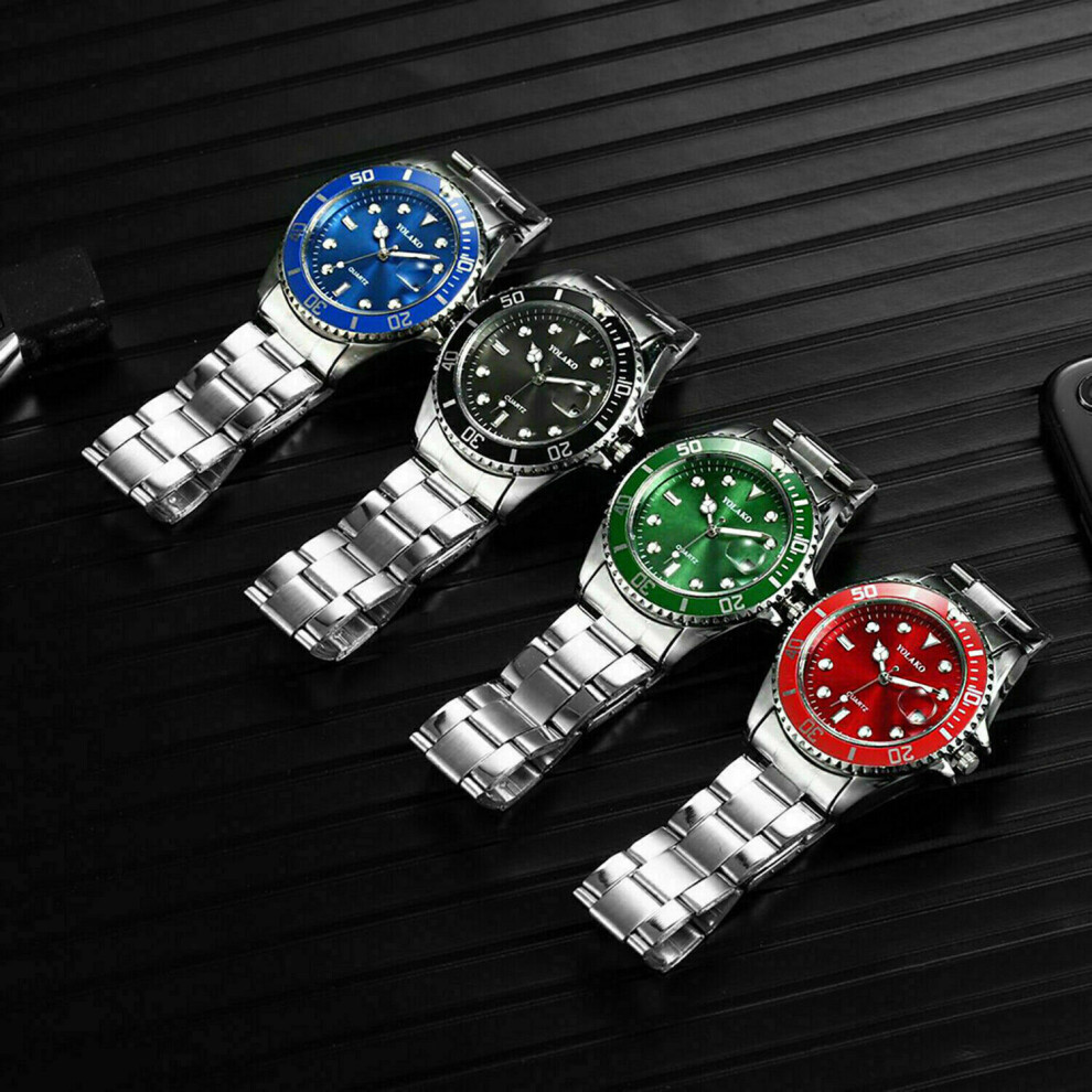 (Mens Stainless Steel Watch Blue) Mens Stainless Steel Watch Classic Luxury Casual Analog Date Quartz Wrist watch - Image 2