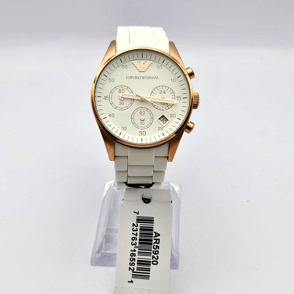 NEW EMPORIO ARMANI SPORTIVO AR5920 WHITE & ROSE GOLD WOMEN'S WATCH - Image 2