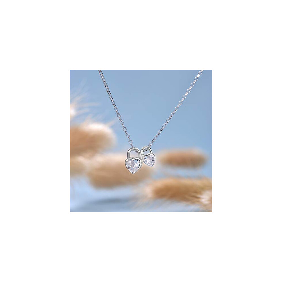 NOURISHLOV Gifts to My Girlfriend/Wife CZ Soulmate Necklace, Sterling Silver Cute I Love You Two Heart Lock Pendant for Her, Valentines Day, Anniversa - Image 2