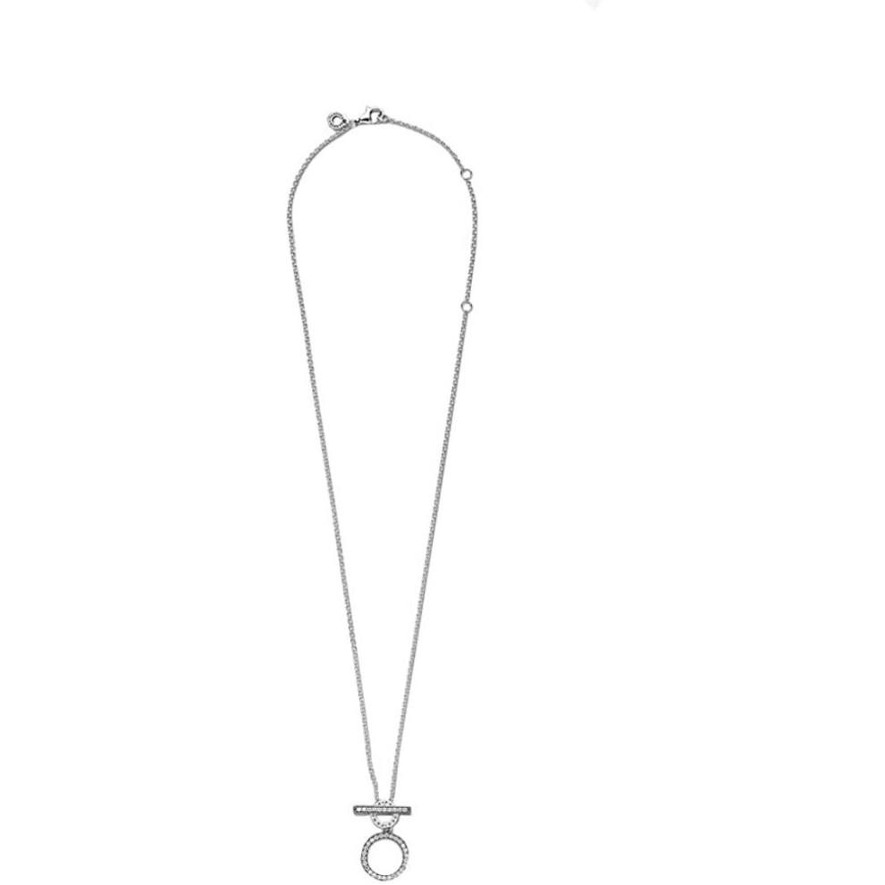 399039C01-45 Double Circle Necklace with T-Clasp in Silver, 45 cm - Image 4