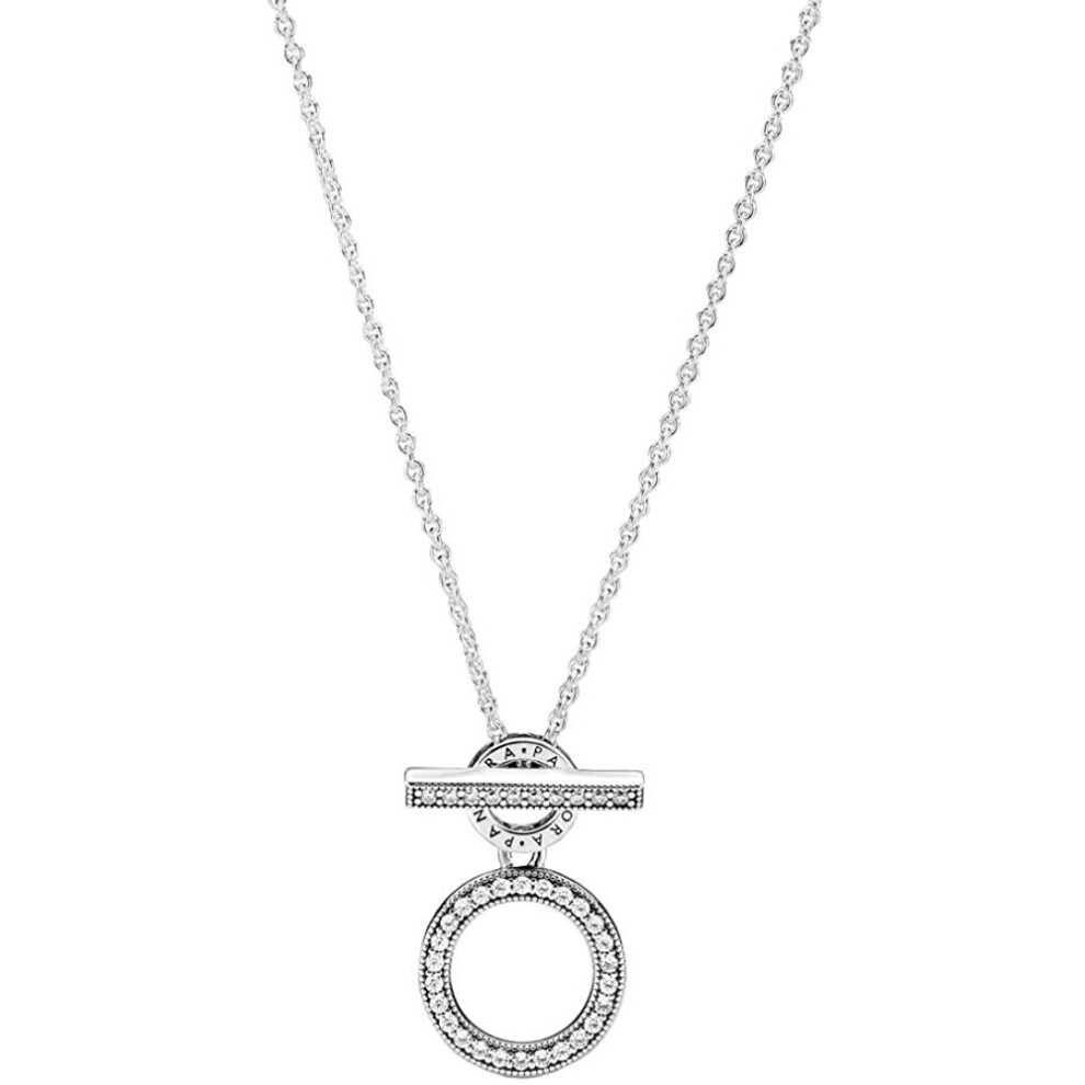 399039C01-45 Double Circle Necklace with T-Clasp in Silver, 45 cm
