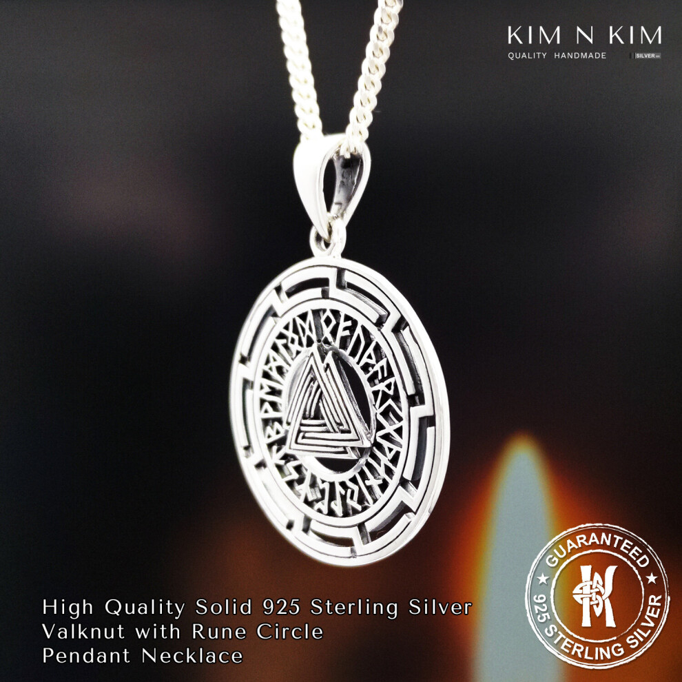 (Pendant Only, Free Engraving) Valknut Pendant Necklace Odin Norse Viking Runes Runic Futhark/Solid 925 Sterling Silver/Quality/Free Engraving - KimnKim - Image 3