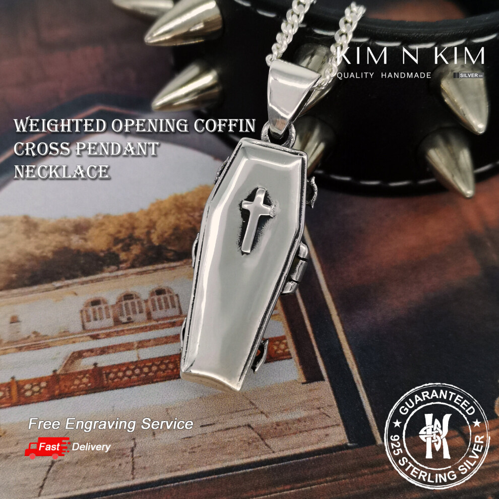 (Pendant only) Weighted Opening Coffin Cross Pendant Necklace /Free Engraving /Solid 925 Sterling Silver