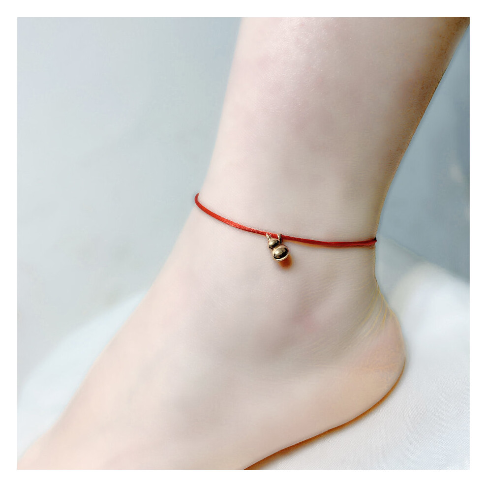 Real 18K Anklet AU750 Gourd Pendant Adjustable Red Rope for Women Fine Jewelry Gift J574 - Image 2