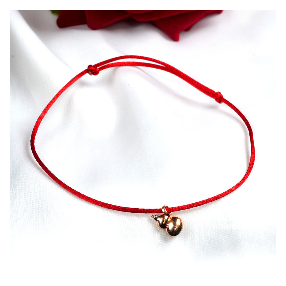 Real 18K Anklet AU750 Gourd Pendant Adjustable Red Rope for Women Fine Jewelry Gift J574 - Image 3
