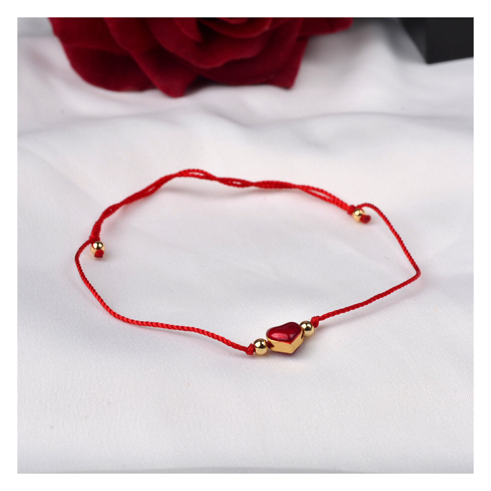 Real 24K Anklet Pure 999 Heart Pendant 18K Ball Hand Woven Adjustable Red Rope for Women Fine Jewelry Gift S527 - Image 3