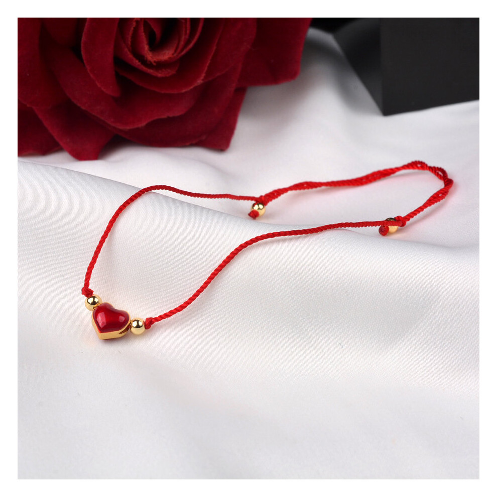 Real 24K Anklet Pure 999 Heart Pendant 18K Ball Hand Woven Adjustable Red Rope for Women Fine Jewelry Gift S527 - Image 5