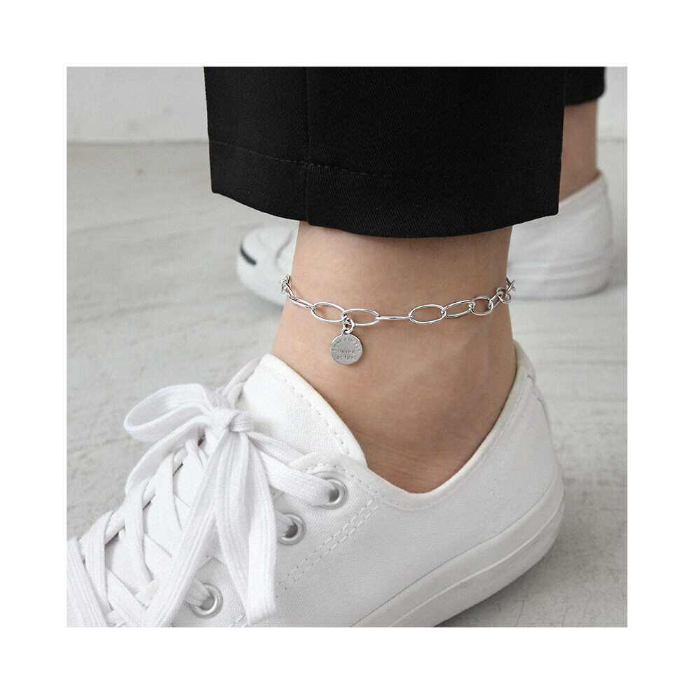 Real 925 Sterling Silver Anklet Style Geometry English Round Tag 18K Anklet for Women Fine Jewelry - Image 5