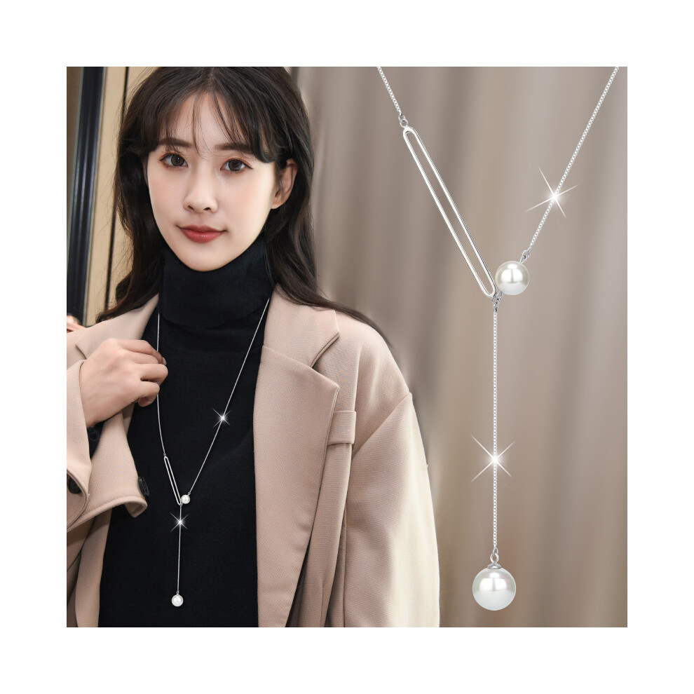 Trendy Long Womens Sweater Necklace Featuring Exquisite Pearl And Tassel Details - Image 3